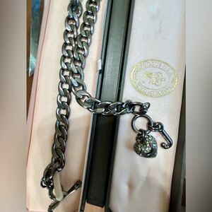 Juicy Couture Black Chain Necklace With Crystal Heart Charm